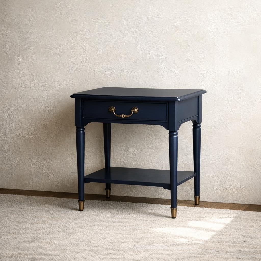 Studio Alder deep navy side table in a refined interior.